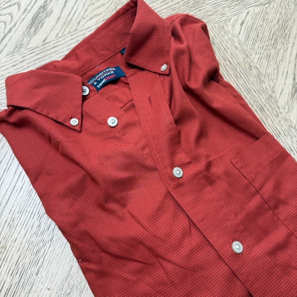 Roundtree & Yorke Mens Size Large‎ Micro Check Travel Smart  Button Down Shirt